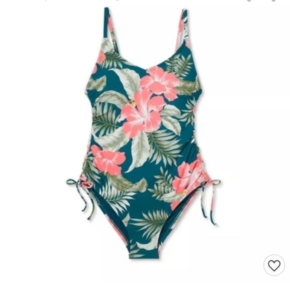 Kona Sol NWT Side-Tie One Piece Swimsuit - Teal Tropical Small womens - Picture 3 of 5